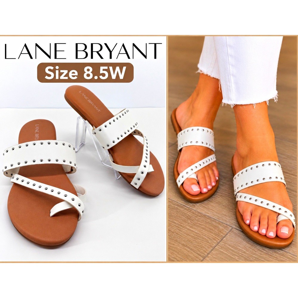 Lane Bryant White Studded Slide Sandals Women's 8.5W Slip On Casual Spring